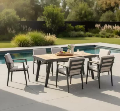 Table de jardin aluminium plateau teck EMOTI