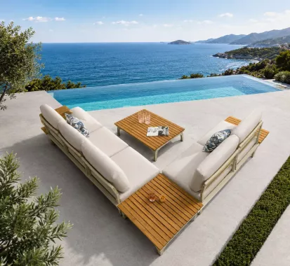 SALON ANGLE 5 PLACES BLANC GRIS ALUMINUM TECK ACAPULCO -Antilles