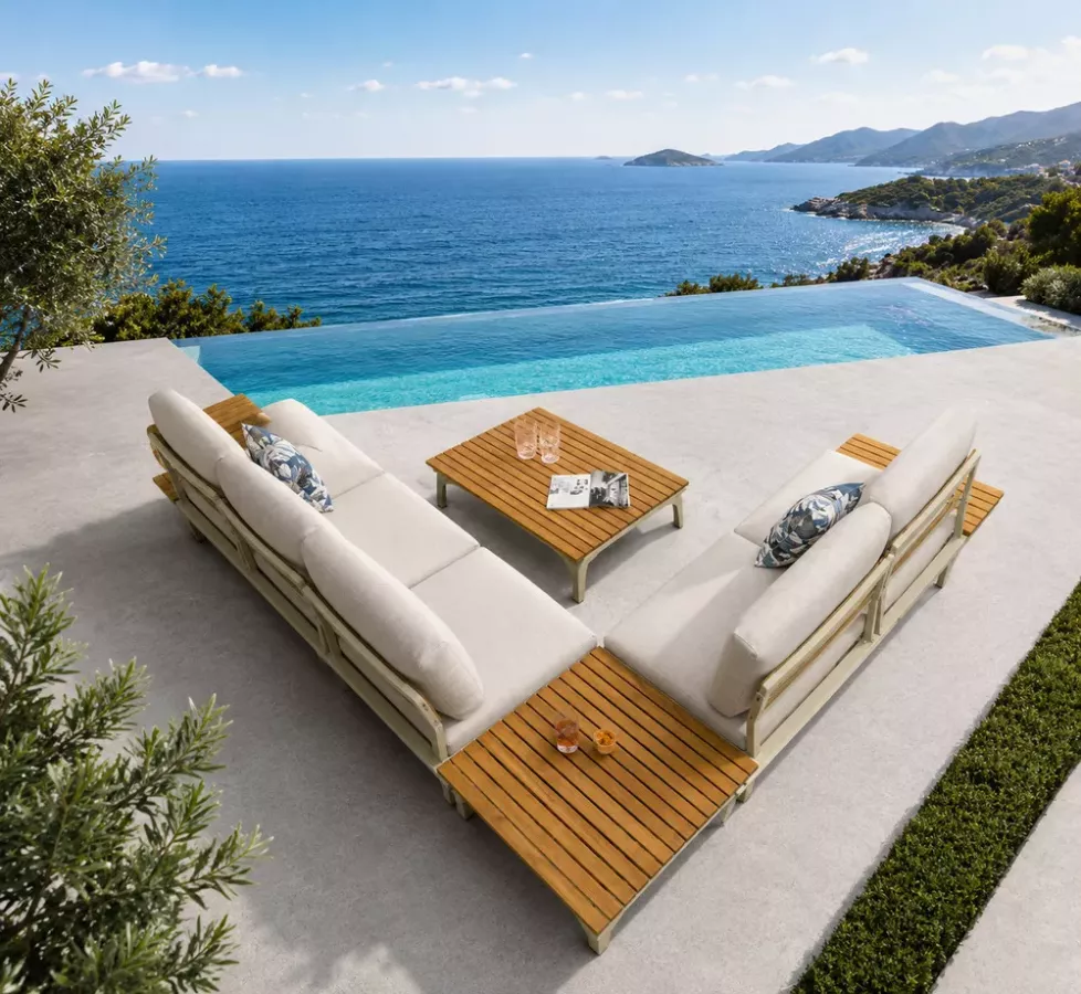 SALON ANGLE 5 PLACES BLANC GRIS ALUMINUM TECK ACAPULCO -Antilles