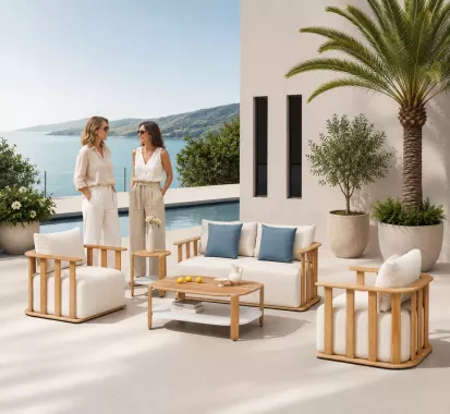 ensemble salon de jardin 5 places bois teck Pallisad design italien