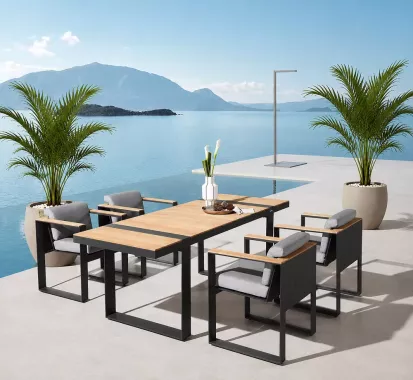 TABLE ET FAUTEUIL ALUMINIUM DESIGN NOIR GRIS - CAMBUSA CLAUDIO BELLINI