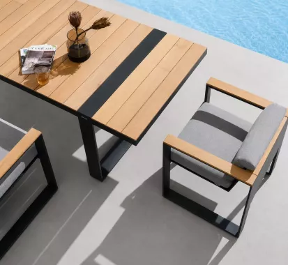TABLE ET FAUTEUIL ALUMINIUM DESIGN NOIR GRIS - CAMBUSA CLAUDIO BELLINI