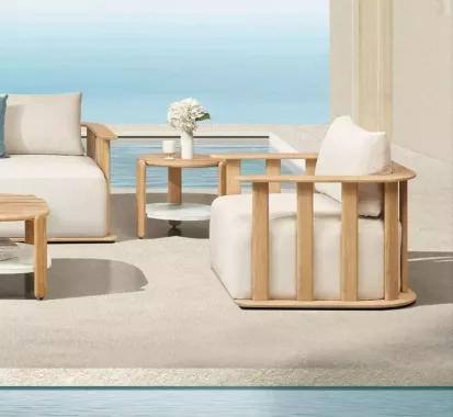 Salon de Jardin Bois Teck 5 places – PALLISAD par Claudio Bellini | Design haut de gamme extérieur aux Antilles
