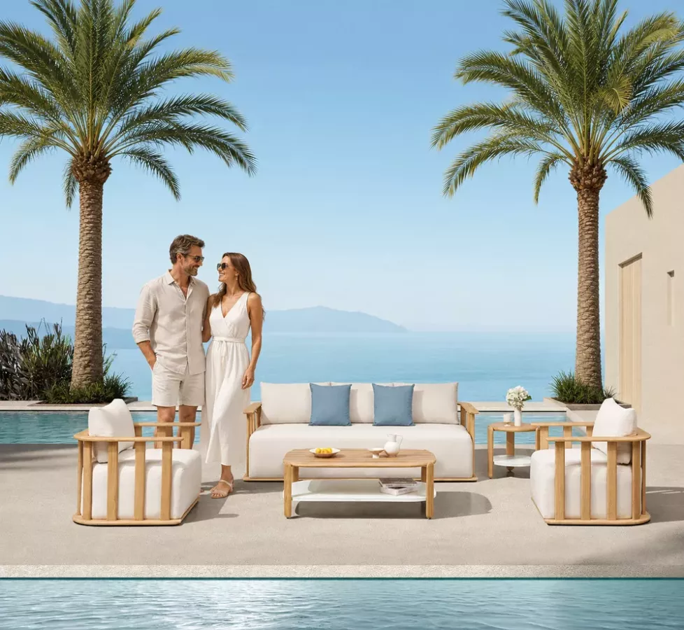 ensemble salon de jardin 5 places bois Teck Pallisad design Italien