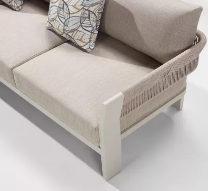 Salon BORROMEO – Design Claudio Bellini, mobilier extérieur haut de gamme en teck, aluminium et corde | Caribbean Patio Antilles