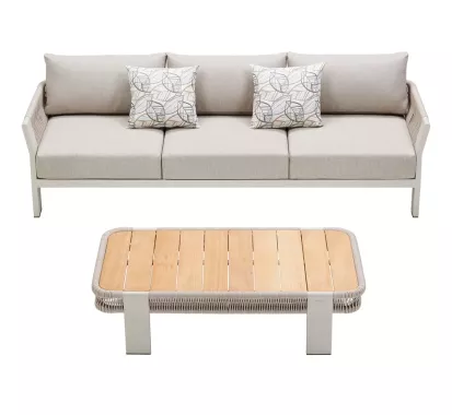 Salon BORROMEO – Design Claudio Bellini, mobilier extérieur haut de gamme en teck, aluminium et corde | Caribbean Patio Antilles