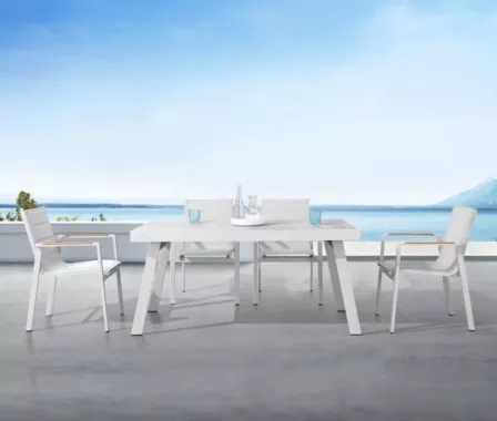 ENSEMBLE TOUT ALU TABLE & 6 CHAISES ACCOUDOIR TECK DESIGN - NOFI 2.0