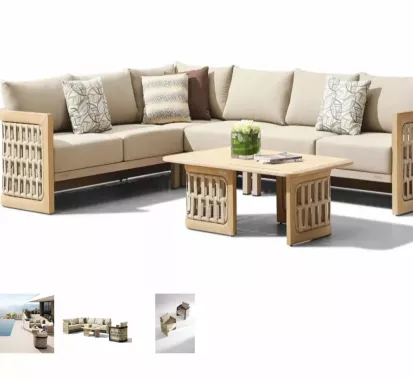 Canapé d’angle RIVA en teck – Design Claudio Bellini, salon de jardin haut de gamme aux Antilles