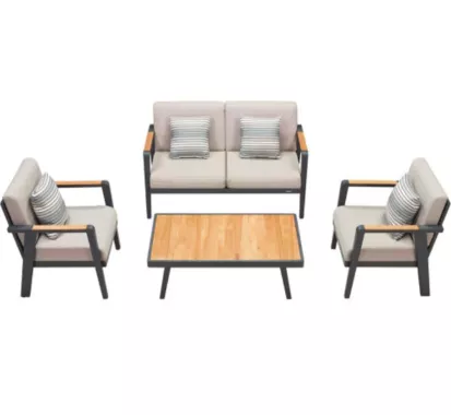 Salon de Jardin 4 places Haut de Gamme EMOTI – Aluminium & Teck – Caribbean Patio Martinique Guadeloupe et St Martin