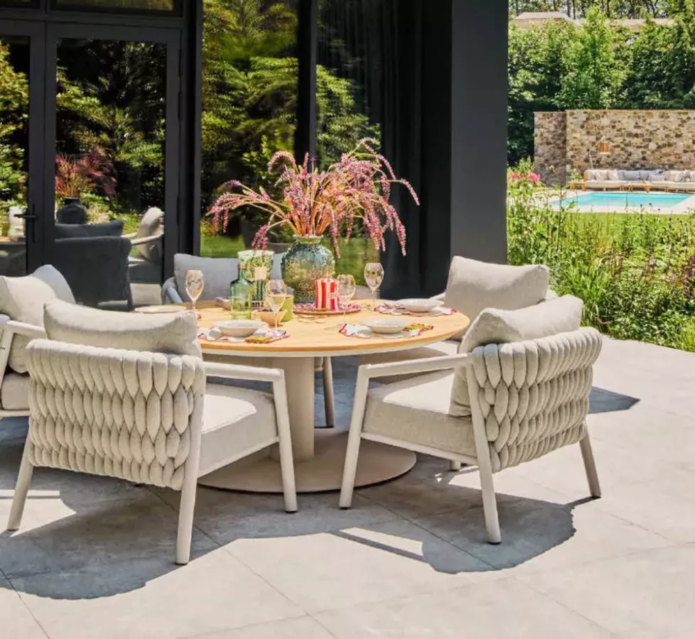 Table GRADO Ø150 cm teck massif & aluminium | Caribbean Patio Antilles