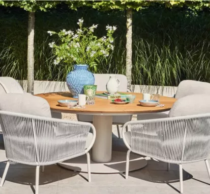 GRANDE TABLE RONDE ELEGANTE PLATEAU TECK / ALU - GRADO SUNS OUTDOOR