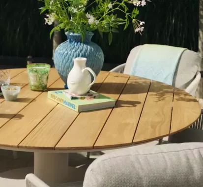 Table GRADO Ø150 cm teck massif & aluminium | Caribbean Patio Antilles