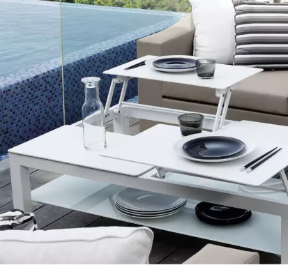 Table basse transformable CHIC Talenti alu – table à manger extérieure haut de gamme Antilles