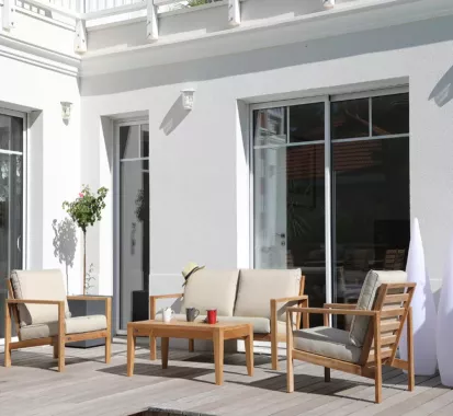 Salon de Jardin Teck Massif 4 Places – DIVANA Médicis France - Livraison Martinique, Guadeloupe et St Martin