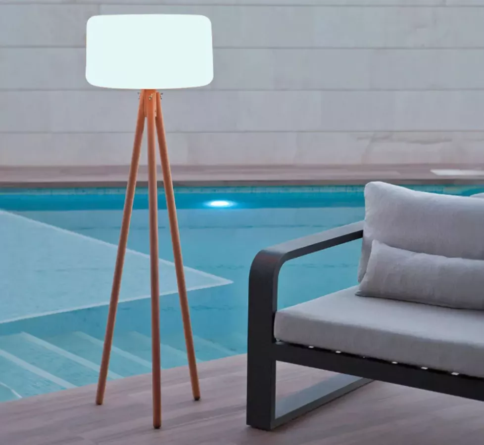 GRANDE LAMPE SOLAIRE BLANC PIED BOIS