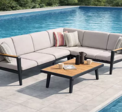 SALON ANGLE 6 PLACES ALU GRIS - EMOTI HIGOLD