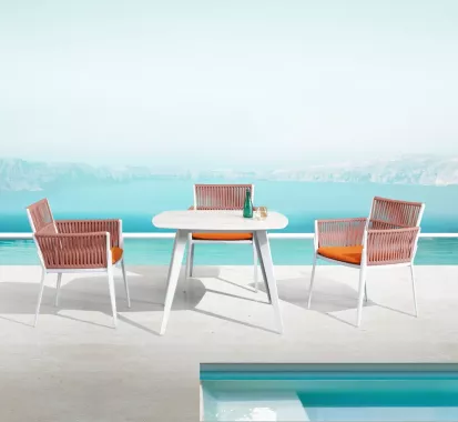 Ensemble jardin HASTIA 4 fauteuils aluminium céramique Antibes Cannes Nice Monaco