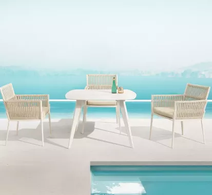 ENSEMBLE TABLE DE JARDIN & 4 FAUTEUILS - HASTIA