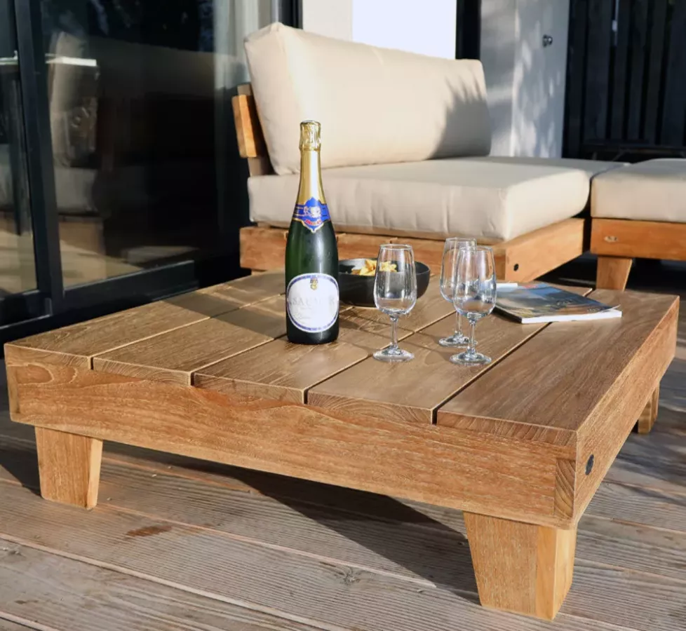 TABLE BASSE POUF TECK MODULABLE MARBEYA