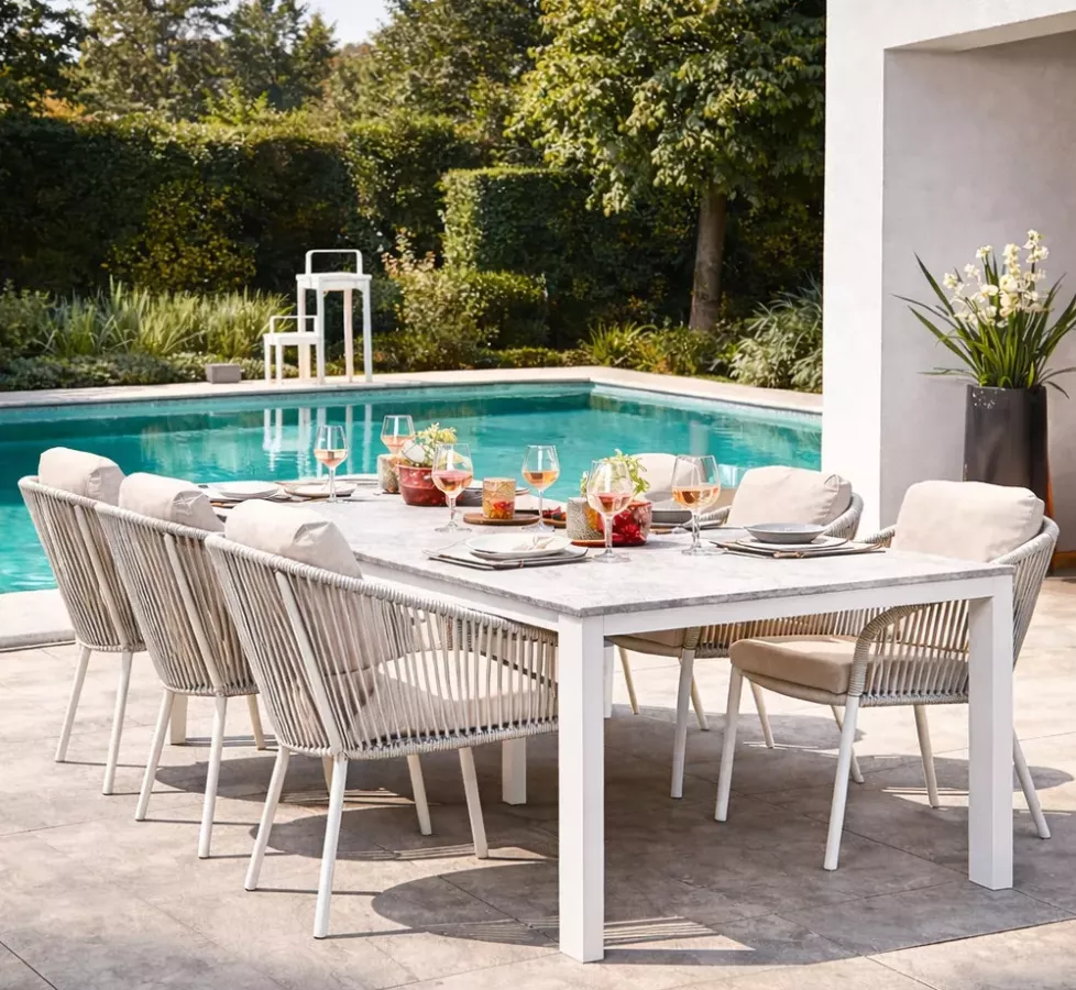 TABLE A MANGER ALU PLATEAU HPL EFFET CERAMIQUE – SAVONA SUNS Outdoor