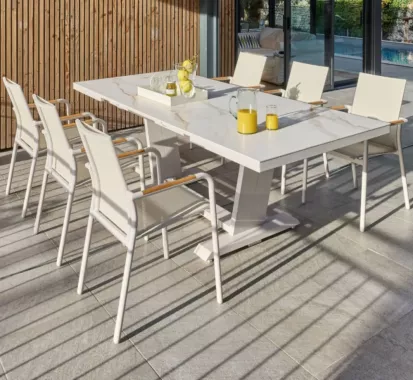 Table extensible AMBRIA 180/240 cm aluminium & céramique – Martinique, Guadeloupe aux Antilles | Caribbean Patio