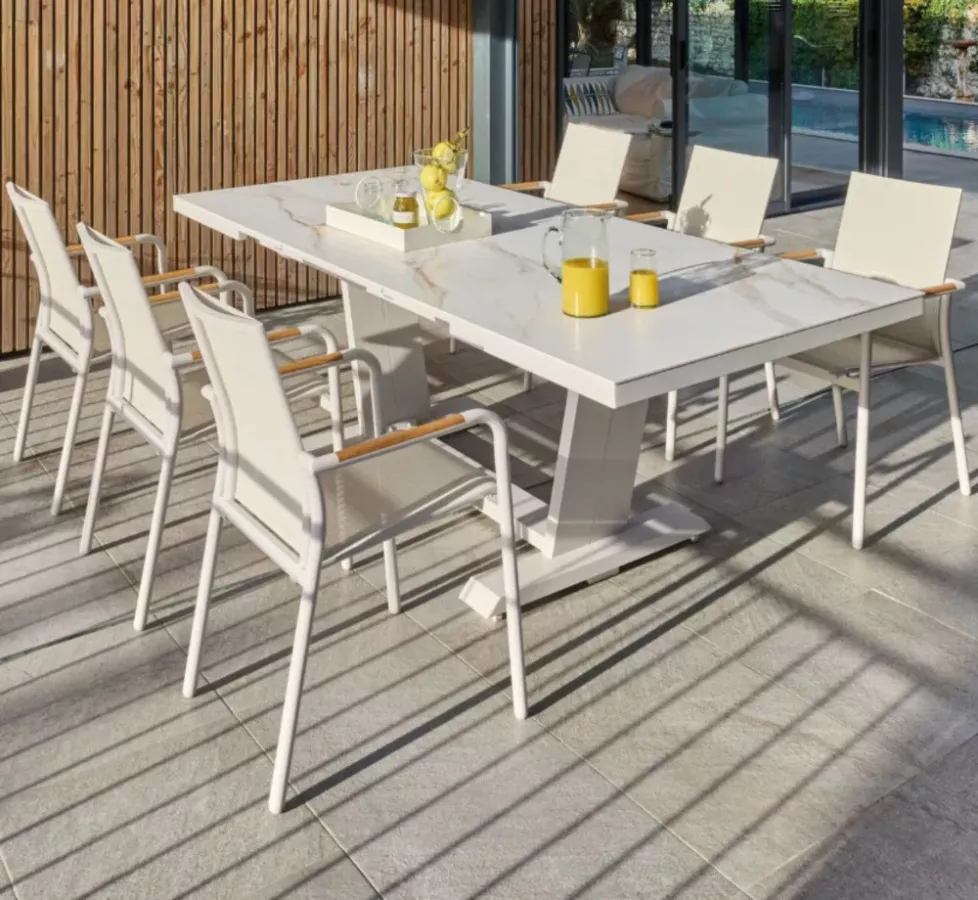 Table extensible AMBRIA 180/240 cm aluminium & céramique – Martinique, Guadeloupe aux Antilles | Caribbean Patio