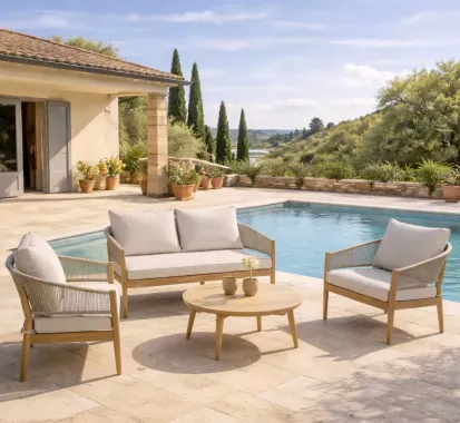 SALON DE JARDIN ALU / CORDE BEIGE - VERANO