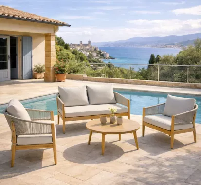 SALON DE JARDIN ALU / CORDE BEIGE - VERANO