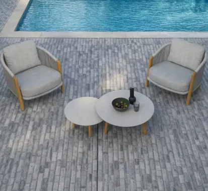 DUO TABLES BASSES TECK ALUMINIUM - EVIA DESIGN