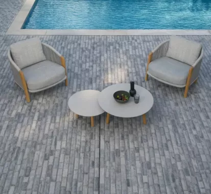 Ensemble duo 2 fauteuils et 2 tables basses Evia