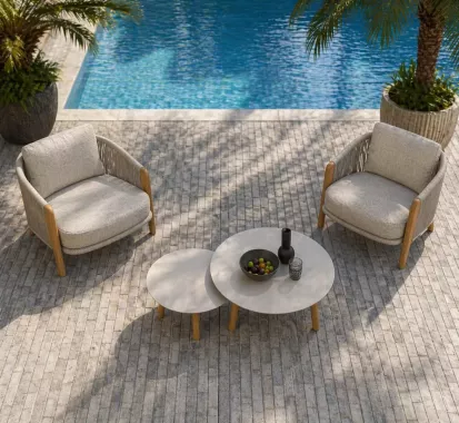 ENSEMBLE 2 FAUTEUILS ET 2 TABLES BASSES EVIA OCEO