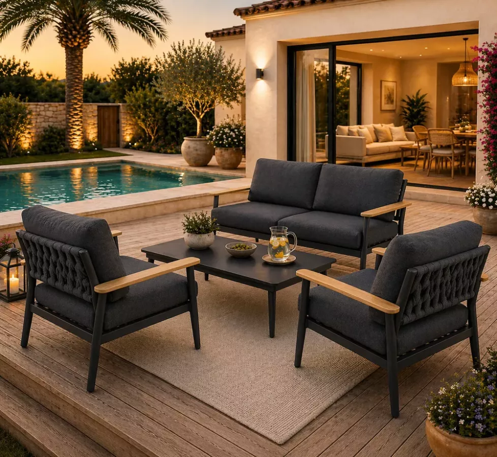 SALON DE JARDIN MALIA GRIS CARBONE ALUMINIUM