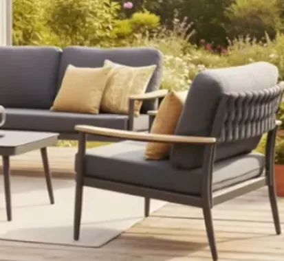 Salon de jardin MALIA 4 places gris carbone – Aluminium design | Martinique, Guadeloupe, Saint-Martin