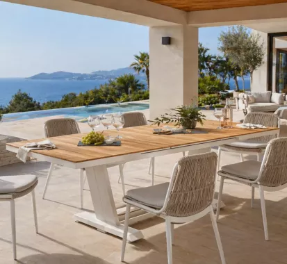 TABLE A MANGER ALUMINIUM & TECK EXTENSIBLE 6 A 10 PERSONNES - AMBREA