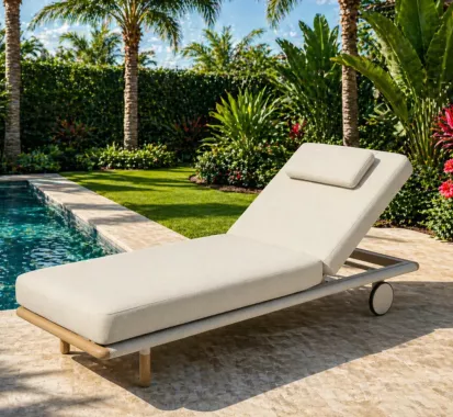 Bain de Soleil Aluminium Teck EVIA Premium – Transat Haut de Gamme Martinique Guadeloupe Saint-Martin | Caribbean Patio